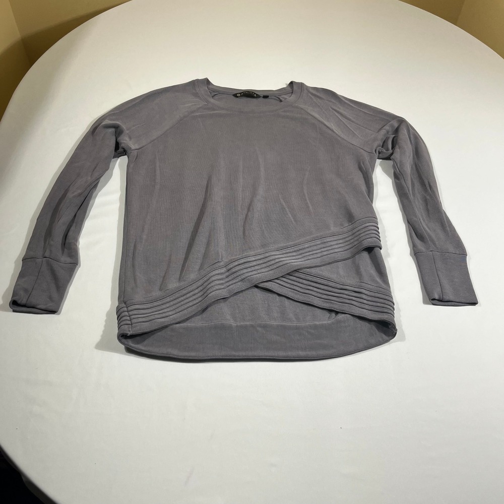 Athleta Sweatshirt Women M Gray Tulip Wrap Hem Pintuck Long Sleeve S/79592